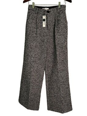 Commense Black and White Wide-Leg Tweed Pants